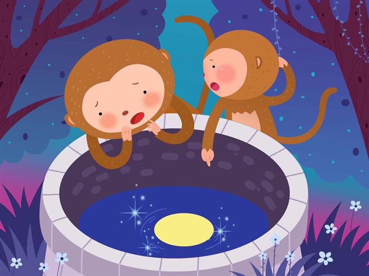儿童双语小故事:猴子捞月